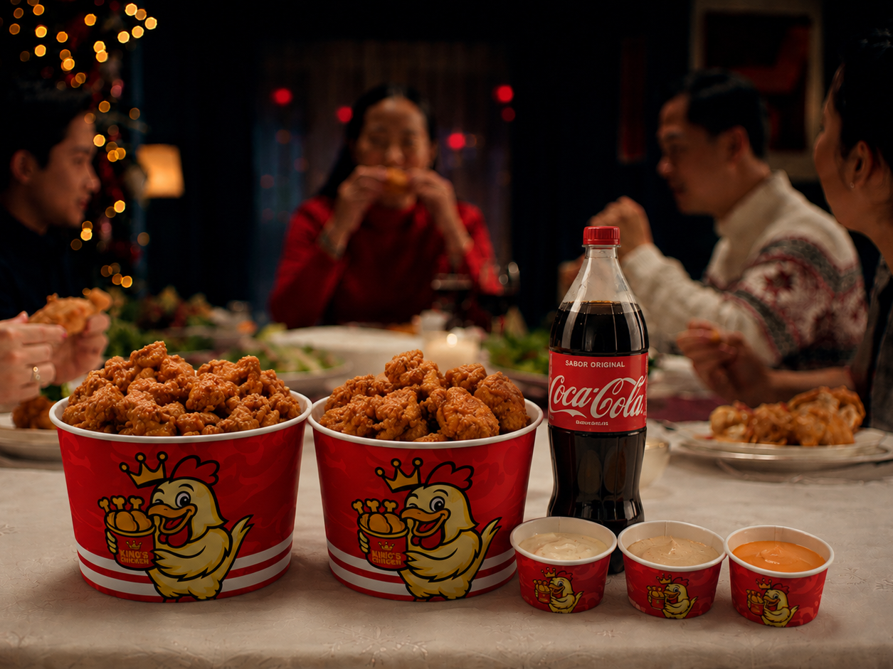 Combo de baldes de frango King's Chicken com refrigerante e molhos para compartilhar